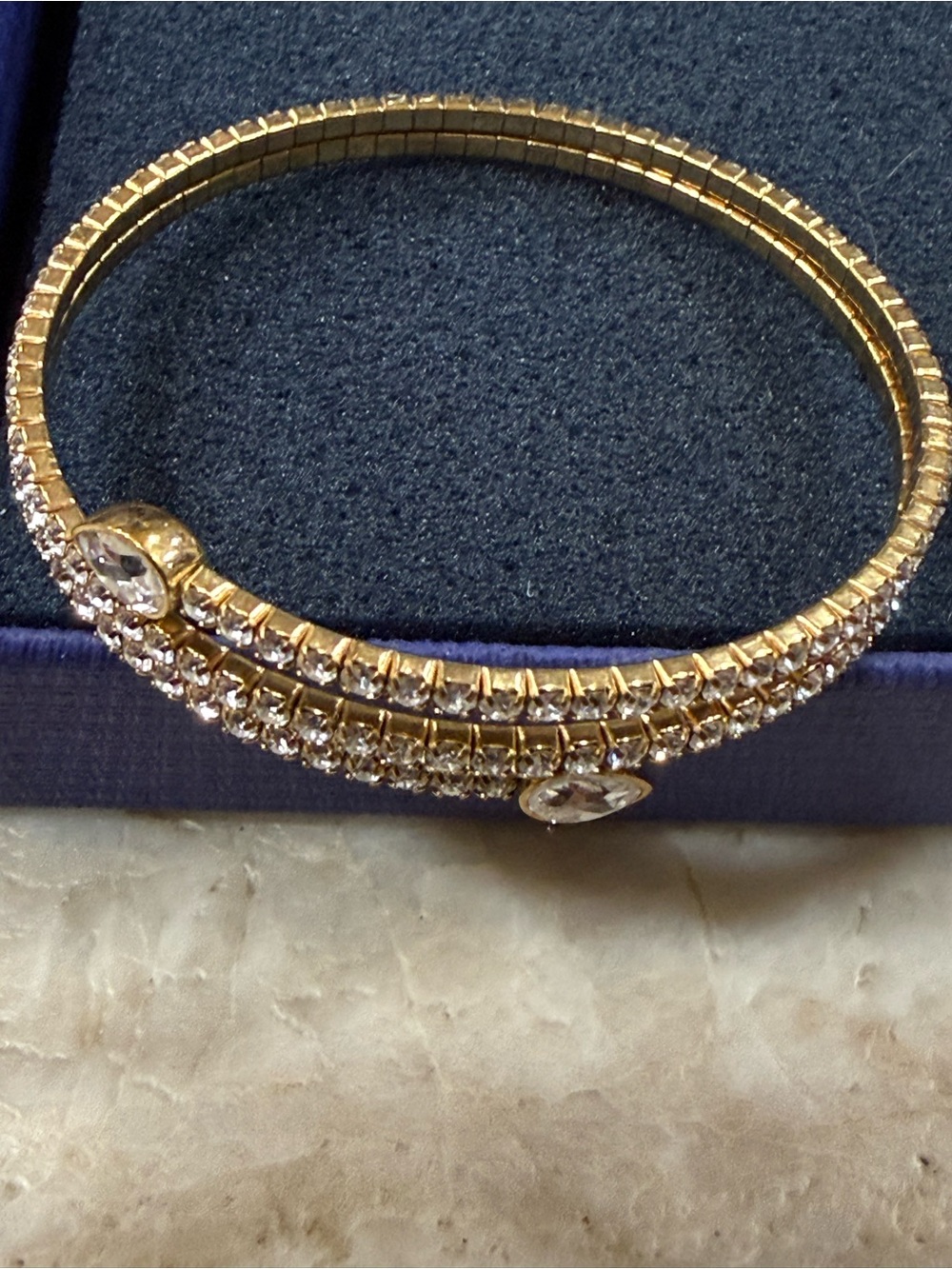 Swarovski gold-tone Twisty Drop double-wrap bangle - Picture 2 of 6